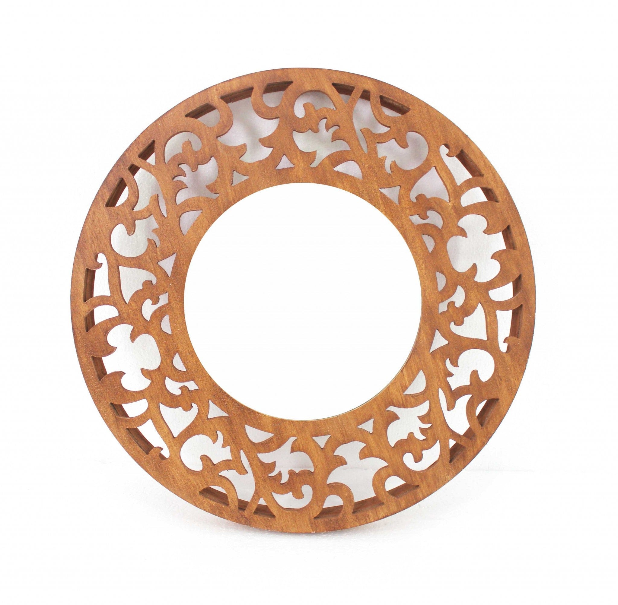 24" Brown Round Framed Accent Mirror - Homeroots - Flyclothing LLC