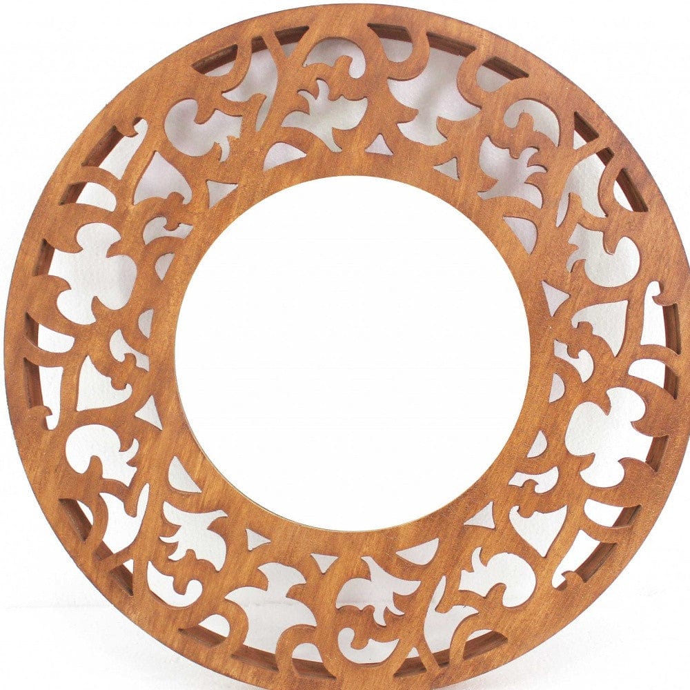 24" Brown Round Framed Accent Mirror - Homeroots - Flyclothing LLC