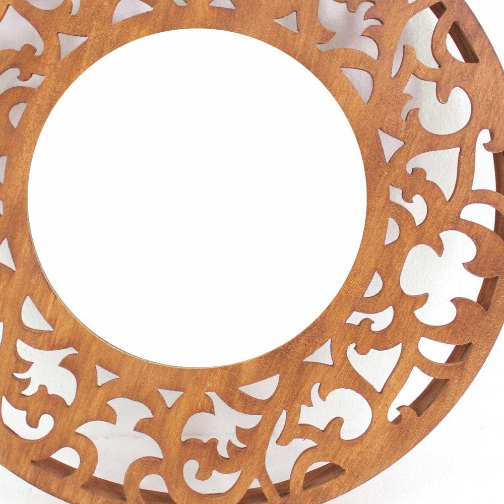 24" Brown Round Framed Accent Mirror - Homeroots - Flyclothing LLC