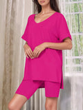 V-Neck High-Low T-Shirt and Shorts Set - Trendsi - Flyclothing LLC