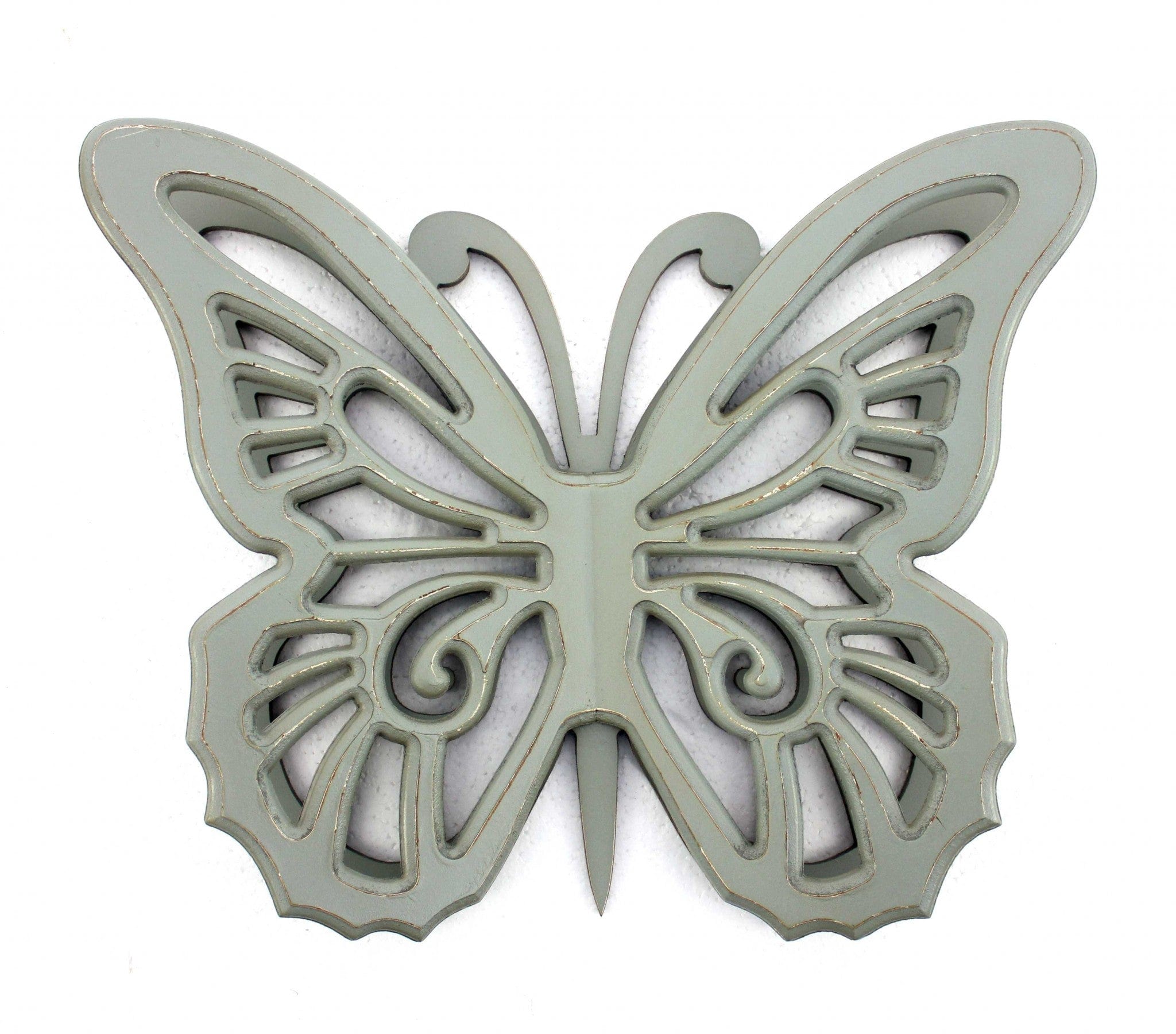 23" X 19" X 4" Gray Rustic Butterfly Wooden Wall Decor - Homeroots - Flyclothing LLC