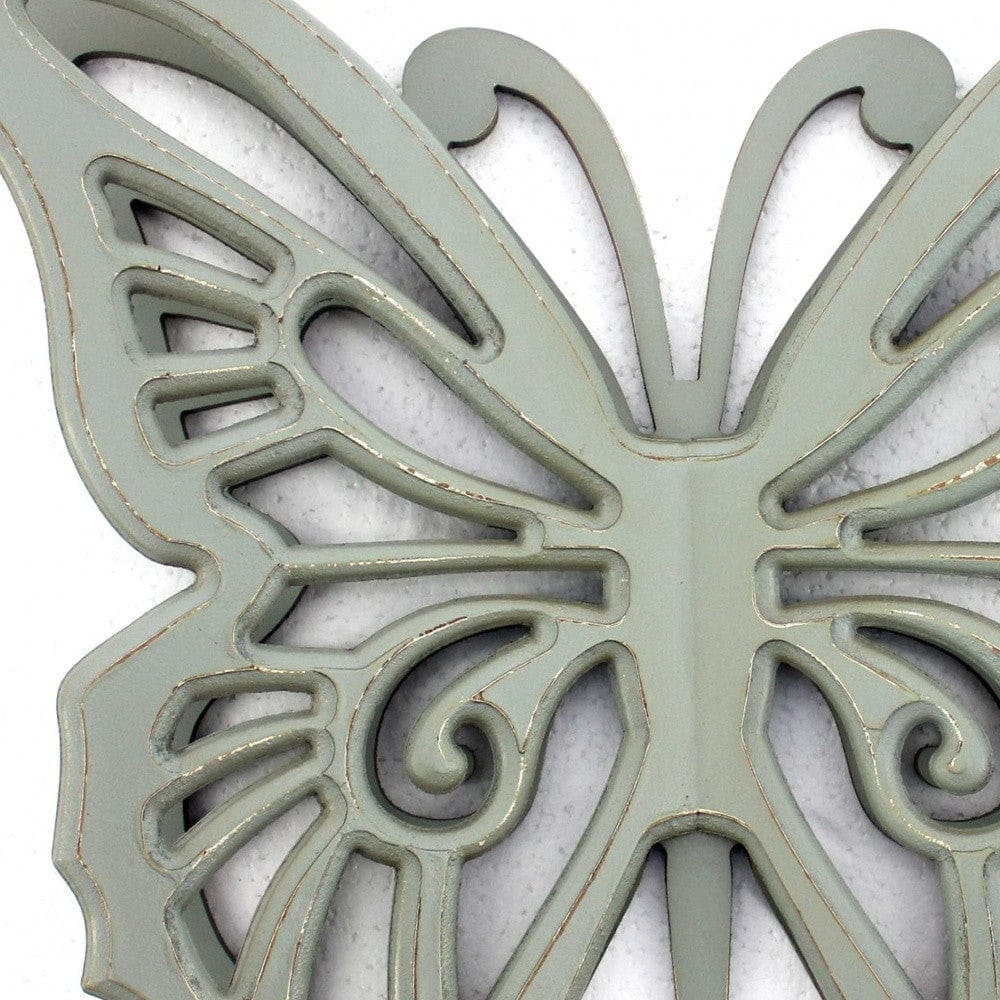 23" X 19" X 4" Gray Rustic Butterfly Wooden Wall Decor - Homeroots - Flyclothing LLC