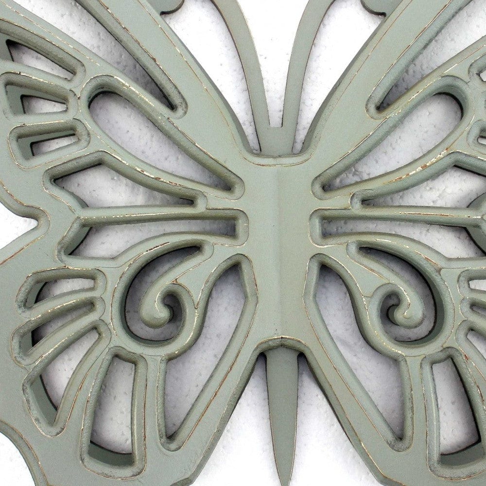 23" X 19" X 4" Gray Rustic Butterfly Wooden Wall Decor - Homeroots - Flyclothing LLC