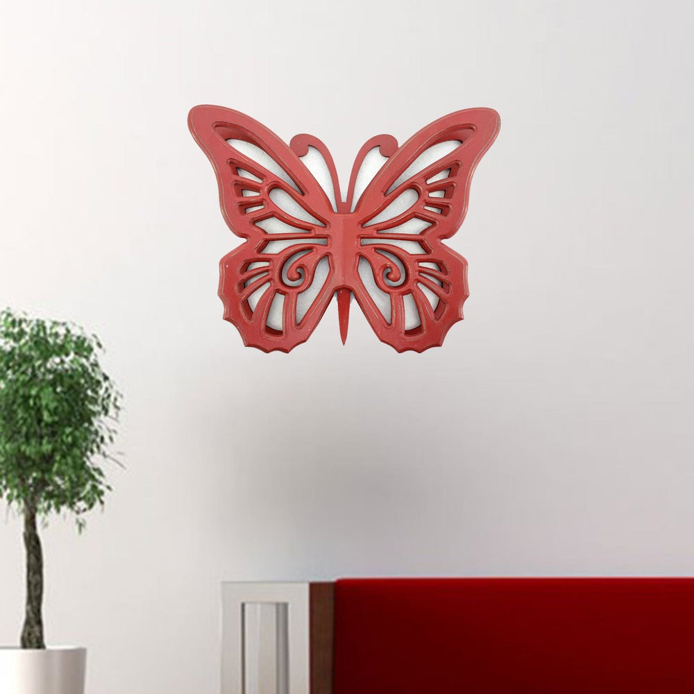 23" X 19" X 4" Red Rustic Butterfly Wooden Wall Decor - Homeroots - Flyclothing LLC