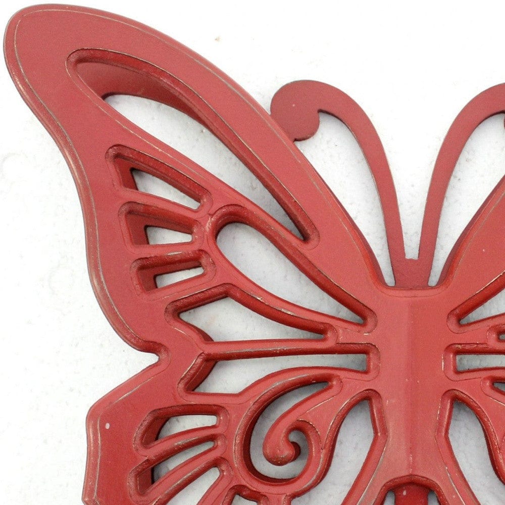23" X 19" X 4" Red Rustic Butterfly Wooden Wall Decor - Homeroots - Flyclothing LLC