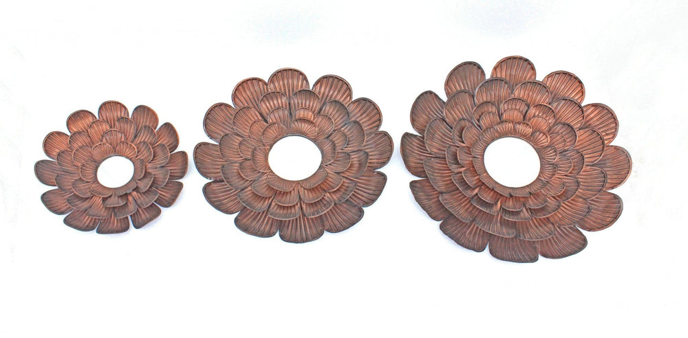 Set of Three Copper Novelty Metal Framed Accent Mirror - Homeroots