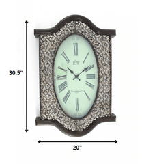 20" Oval Antiqued Bronze Wood and Glass Analog Wall Clock - Homeroots