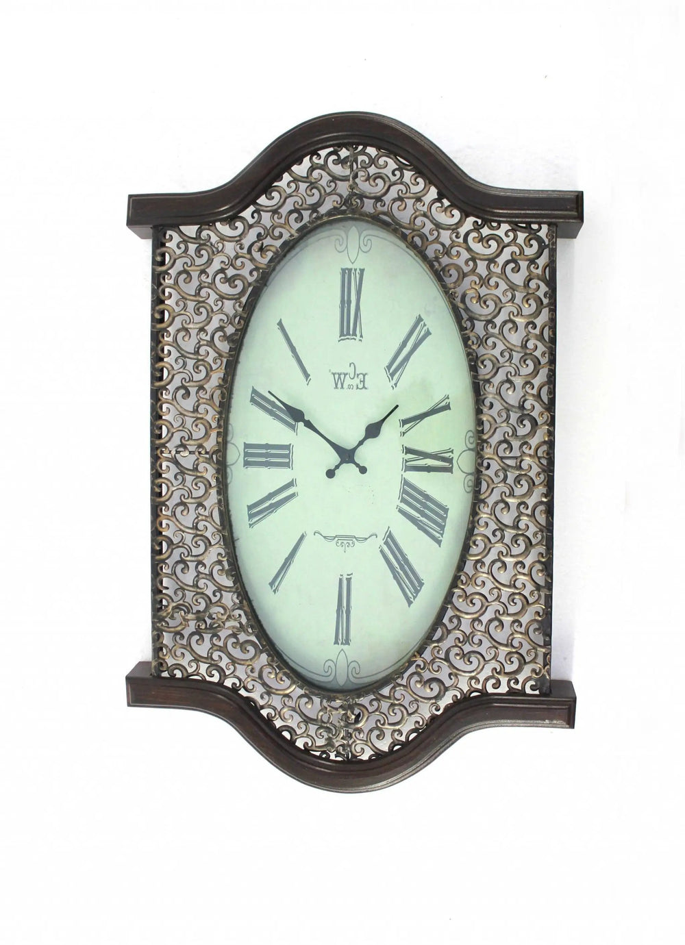 20" Oval Antiqued Bronze Wood and Glass Analog Wall Clock - Homeroots - Flyclothing LLC