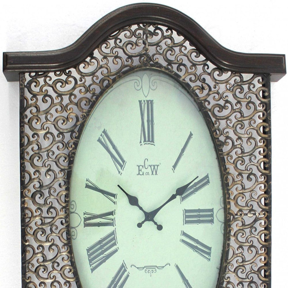 20" Oval Antiqued Bronze Wood and Glass Analog Wall Clock - Homeroots