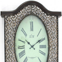 20" Oval Antiqued Bronze Wood and Glass Analog Wall Clock - Homeroots