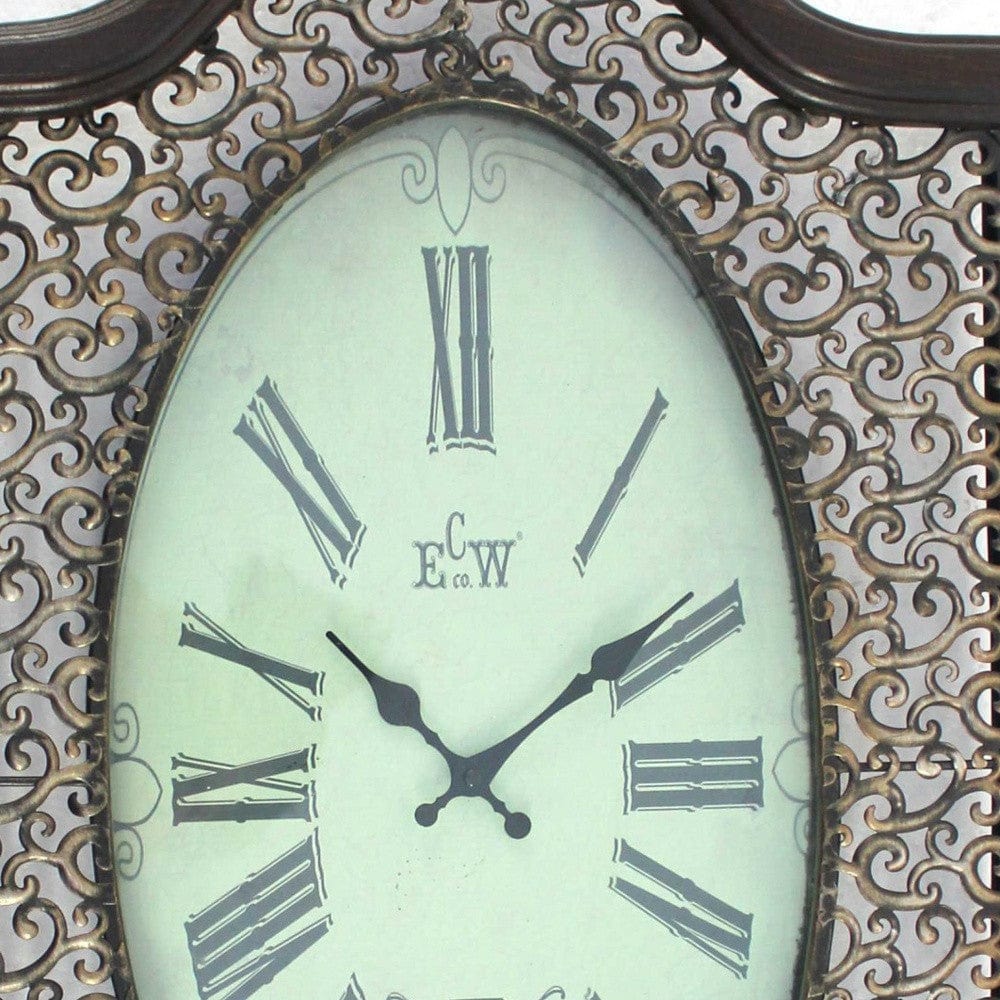 20" Oval Antiqued Bronze Wood and Glass Analog Wall Clock - Homeroots - Flyclothing LLC