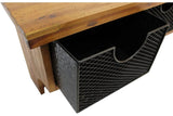 Brown Rustic Wooden Wall Shelf With 3 Drawers And Hooks - Homeroots