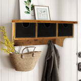 Brown Rustic Wooden Wall Shelf With 3 Drawers And Hooks - Homeroots - Flyclothing LLC
