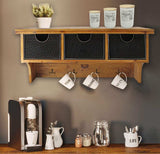 Brown Rustic Wooden Wall Shelf With 3 Drawers And Hooks - Homeroots - Flyclothing LLC