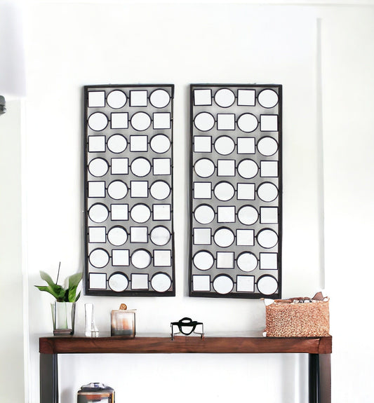 Set of Two 30" X 12" Bronze Mirrored Metal Abstract Wall Decor - Homeroots