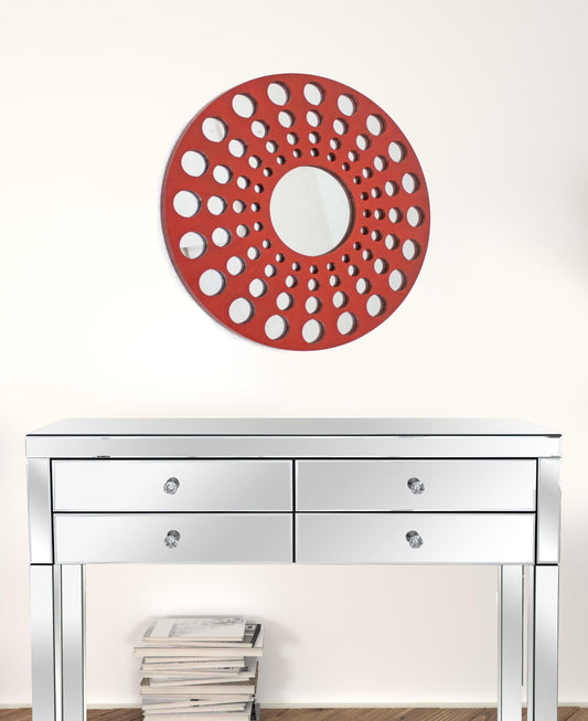 24" X 24" X 1" Red Mirrored Wooden - Wall Decor - Homeroots