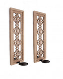 Set of Two Tan Lattice Wall Sconce Candle Holders - Homeroots