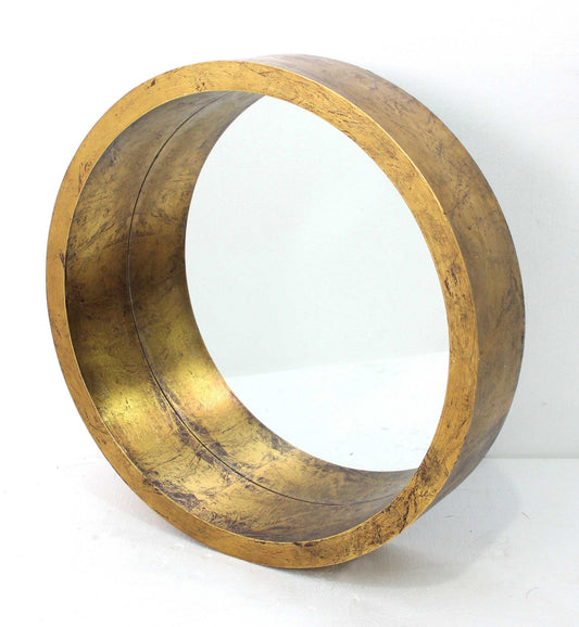 36" Gold Round Wood Framed Accent Mirror - Homeroots