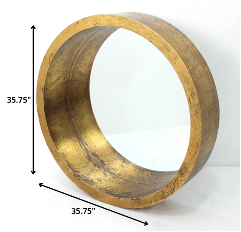 36" Gold Round Wood Framed Accent Mirror - Homeroots - Flyclothing LLC