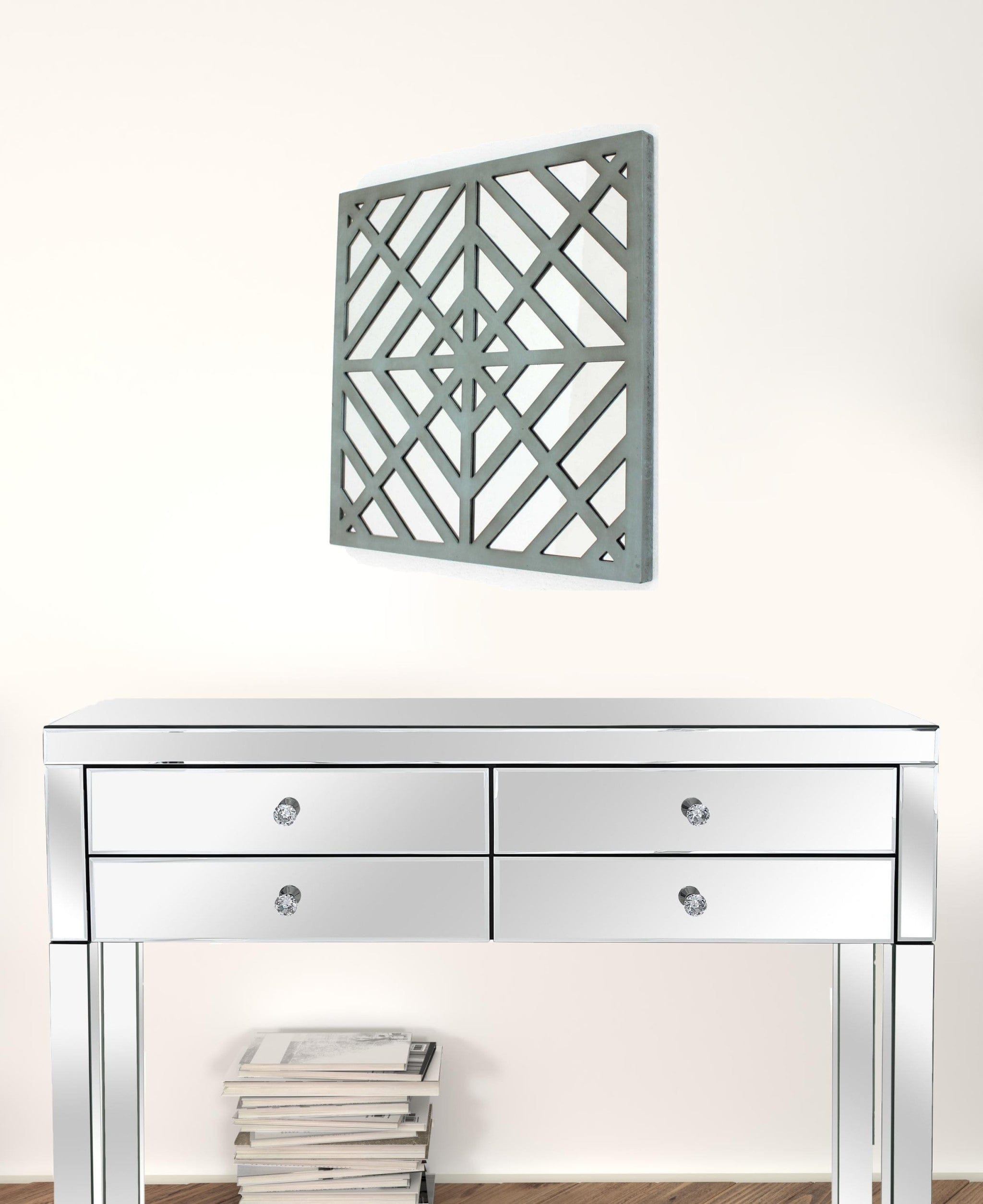 24" X 24" X 1" Blue Mirrored Square Wooden Wall Decor - Homeroots - Flyclothing LLC