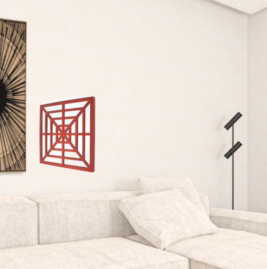 24" X 24" X 1" Red Mirrored Wooden  Wall Decor - Homeroots