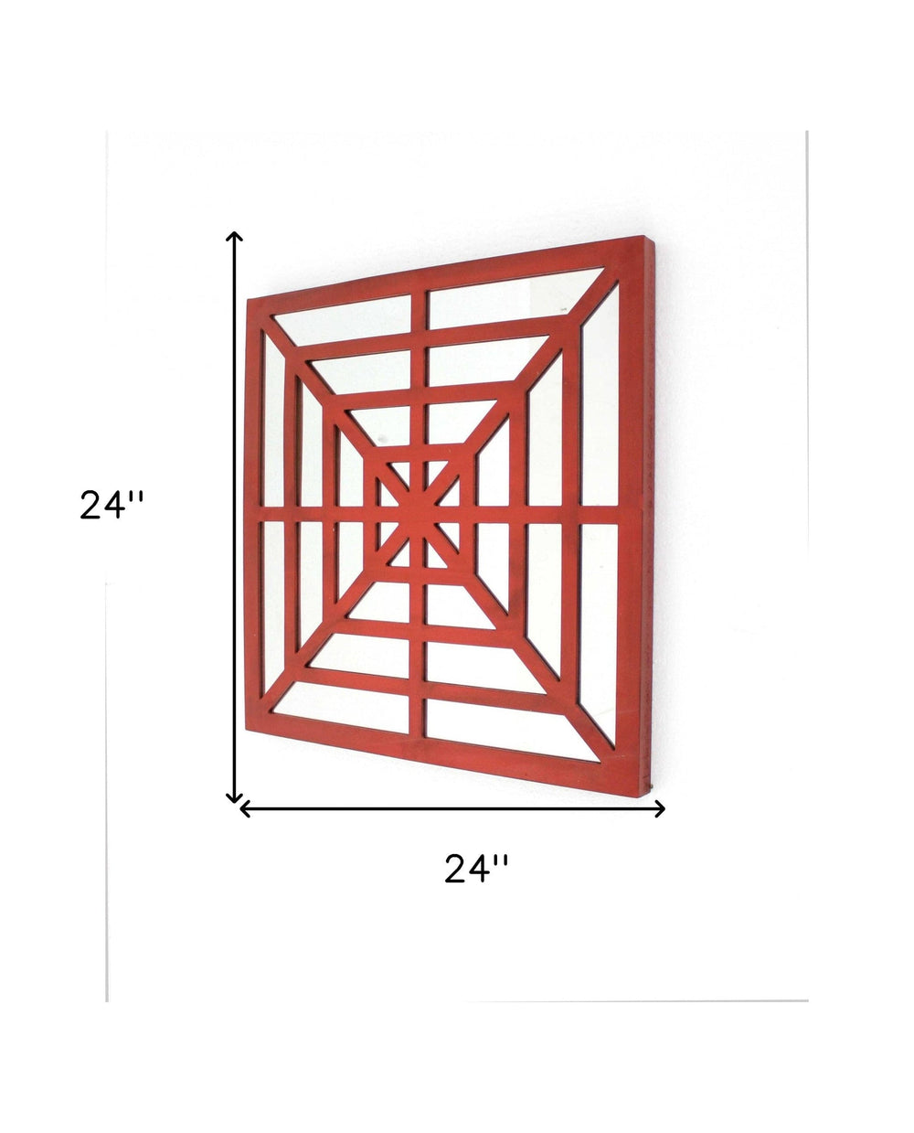 24" X 24" X 1" Red Mirrored Wooden Wall Decor - Homeroots - Flyclothing LLC