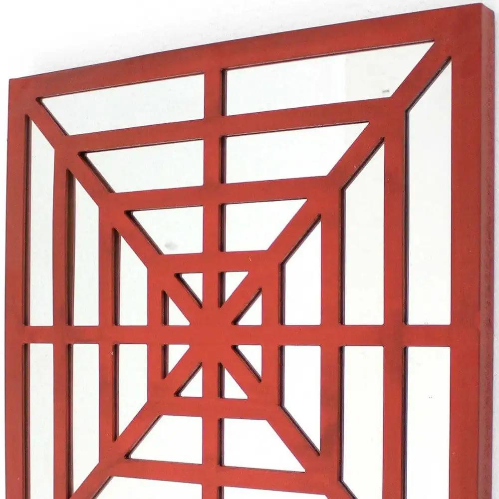 24" X 24" X 1" Red Mirrored Wooden Wall Decor - Homeroots - Flyclothing LLC