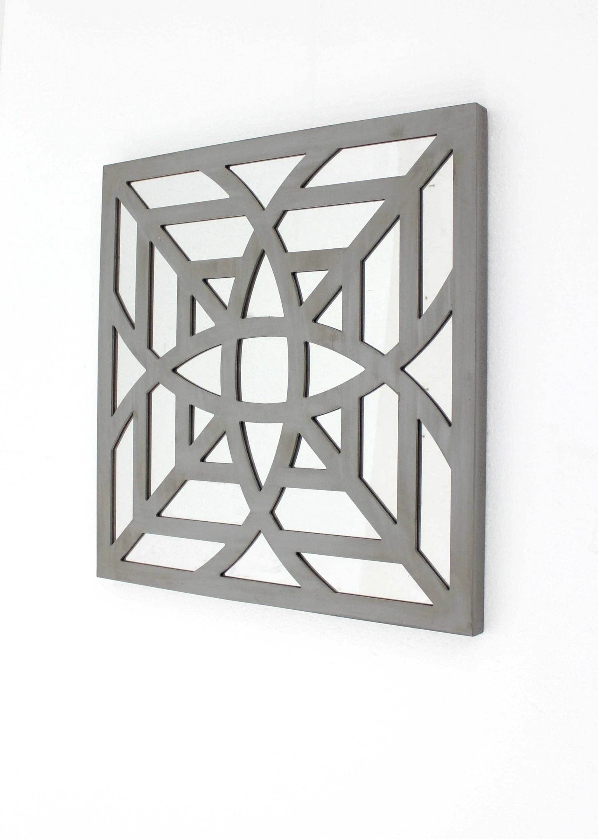24" X 24" X 1" Gray Mirrored Square Wooden Wall Decor - Homeroots - Flyclothing LLC