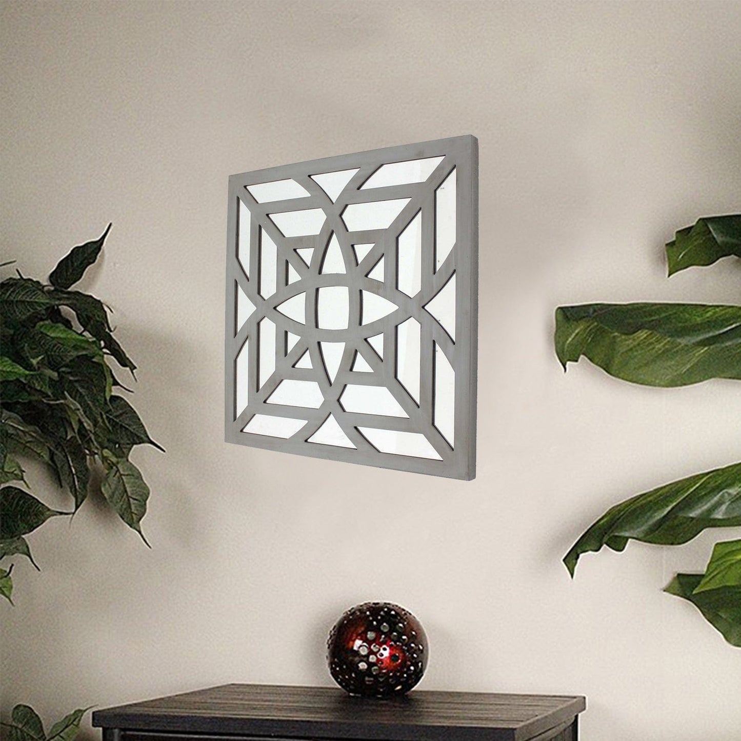 24" X 24" X 1" Gray Mirrored Square Wooden Wall Decor - Homeroots - Flyclothing LLC