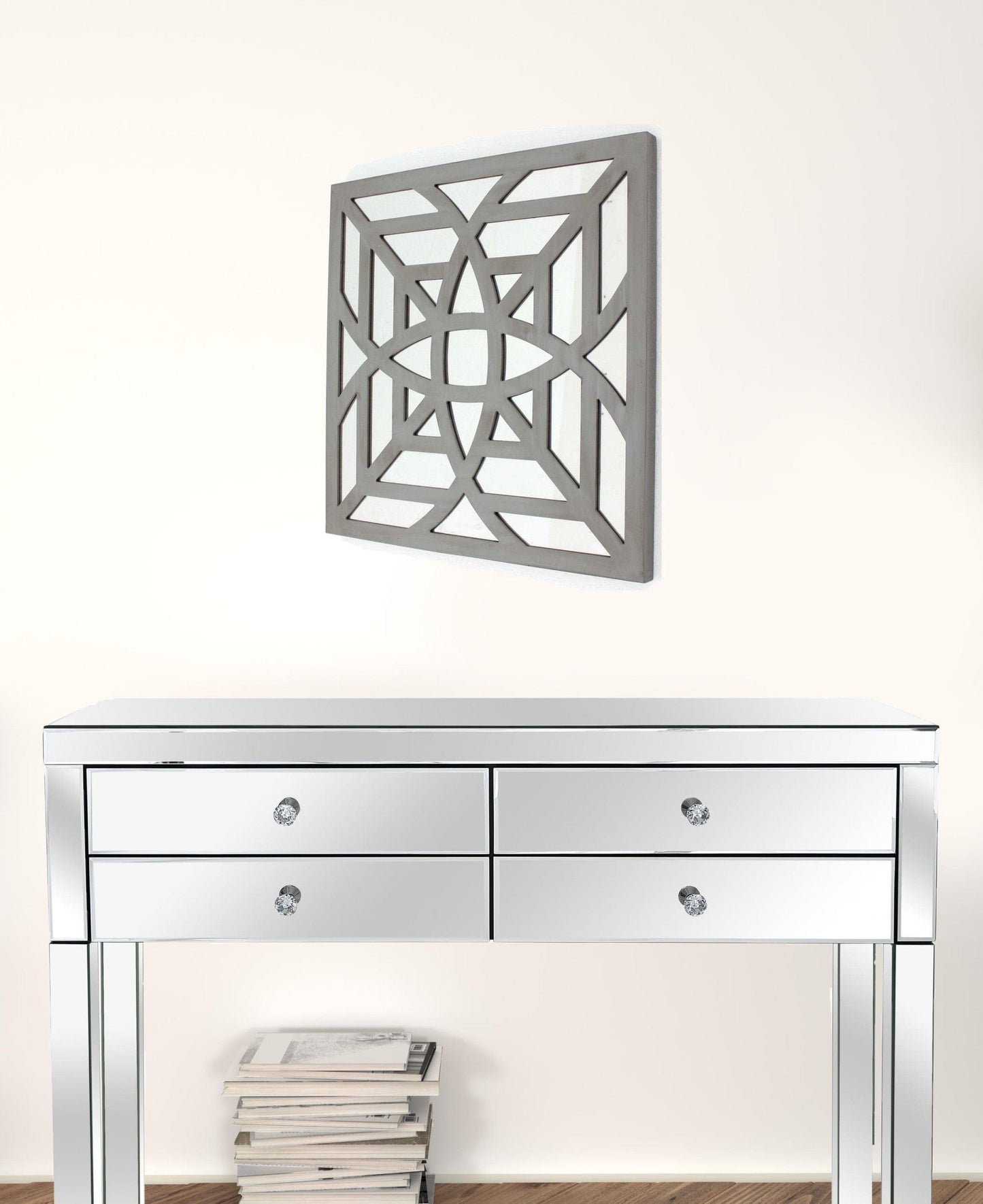 24" X 24" X 1" Gray Mirrored Square Wooden Wall Decor - Homeroots - Flyclothing LLC