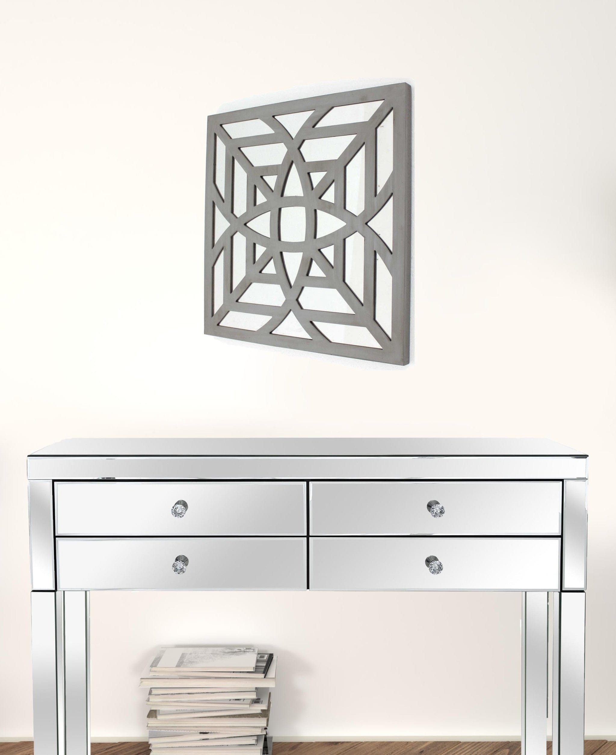 24" X 24" X 1" Gray Mirrored Square Wooden Wall Decor - Homeroots - Flyclothing LLC