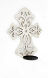 15.5 X 5 X 11 White Wooden Cross - Candle Holder Sconce - Homeroots