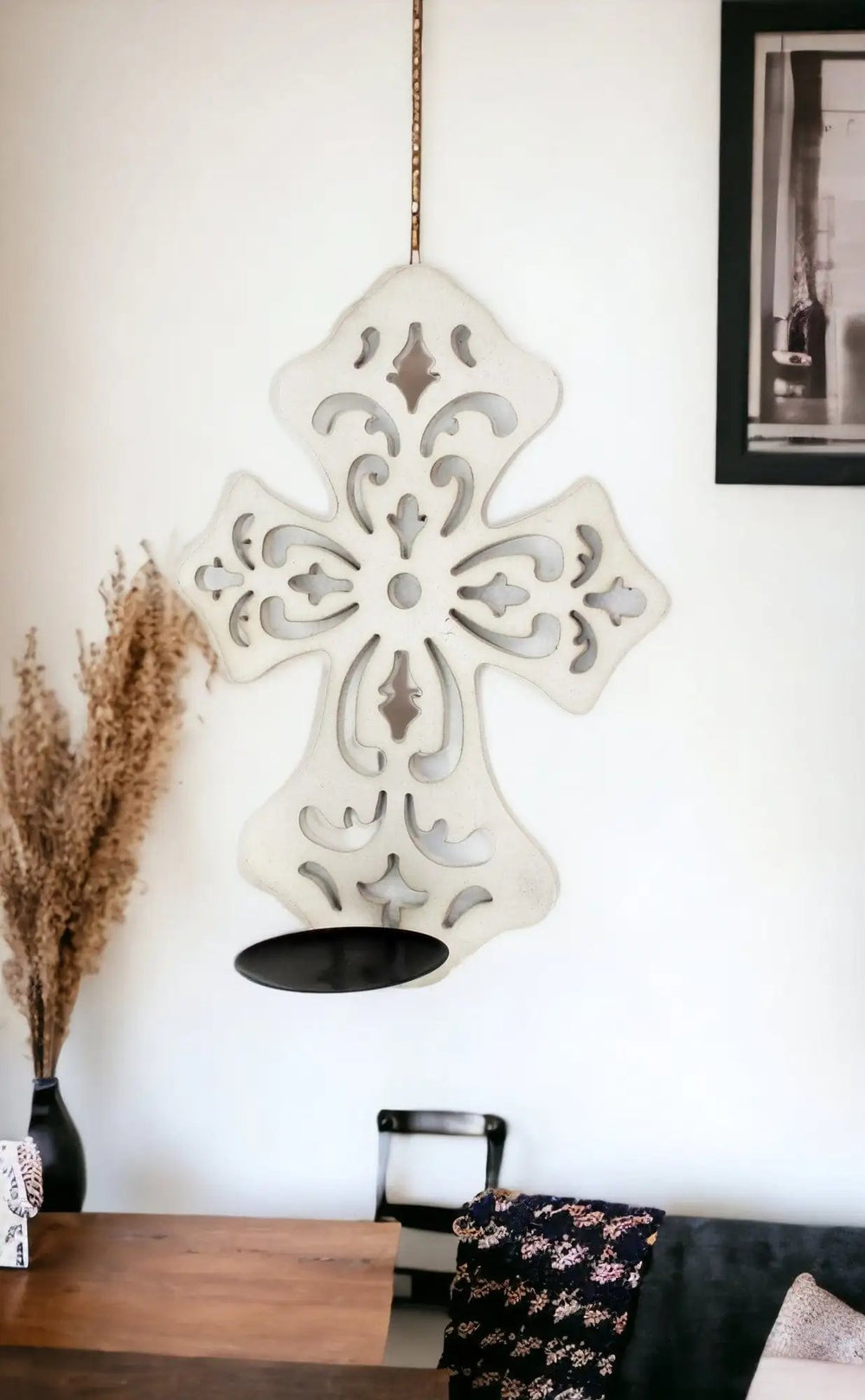 15.5 X 5 X 11 White Wooden Cross - Candle Holder Sconce - Homeroots - Flyclothing LLC