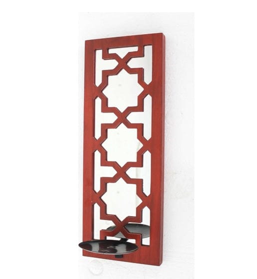 17" X 5" X 6" Red, Wooden Cross - Candle Holder Sconce - Homeroots