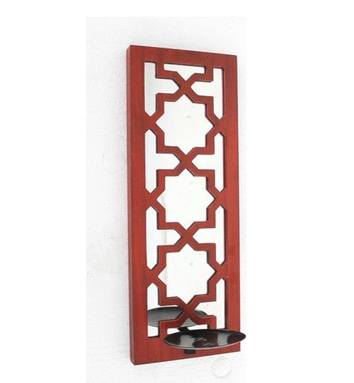 17" X 5" X 6" Red, Wooden Cross - Candle Holder Sconce - Homeroots - Flyclothing LLC