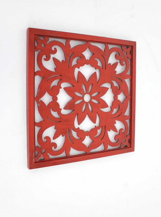 24" X 24" X 1" Red Vintage Floral - Wall Plaque - Homeroots