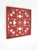 24" X 24" X 1" Red Vintage Floral - Wall Plaque - Homeroots