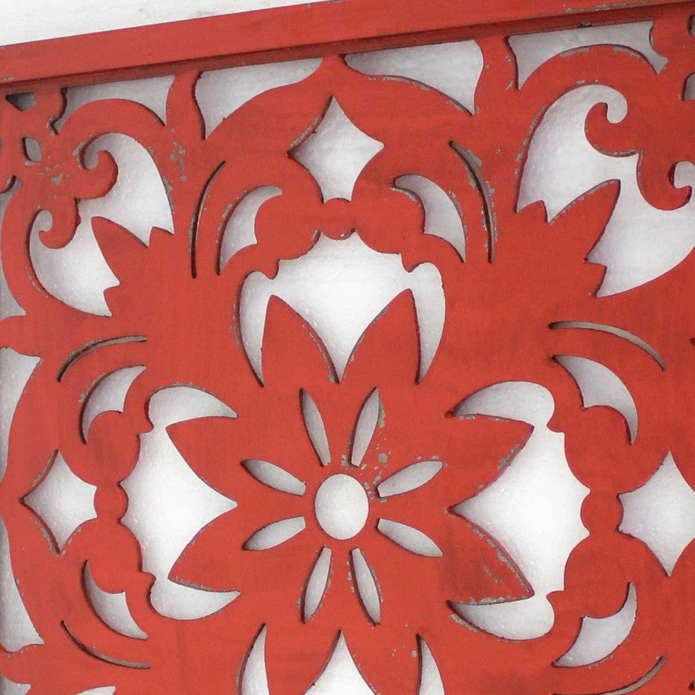 24" X 24" X 1" Red Vintage Floral - Wall Plaque - Homeroots - Flyclothing LLC