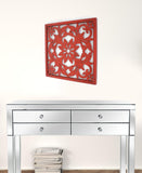 24" X 24" X 1" Red Vintage Floral - Wall Plaque - Homeroots