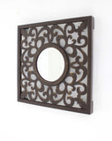 24" Brown Circle In Square Vintage Style Framed Accent Mirror - Homeroots