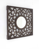 24" Brown Circle In Square Vintage Style Framed Accent Mirror - Homeroots