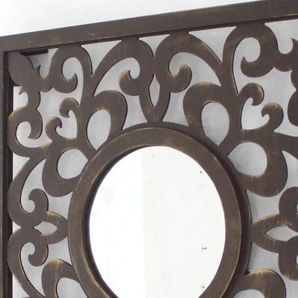 24" Brown Circle In Square Vintage Style Framed Accent Mirror - Homeroots - Flyclothing LLC