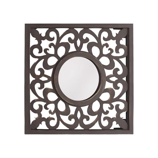 24" Brown Circle In Square Vintage Style Framed Accent Mirror - Homeroots