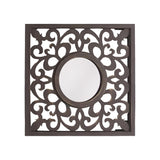 24" Brown Circle In Square Vintage Style Framed Accent Mirror - Homeroots