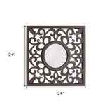 24" Brown Circle In Square Vintage Style Framed Accent Mirror - Homeroots - Flyclothing LLC