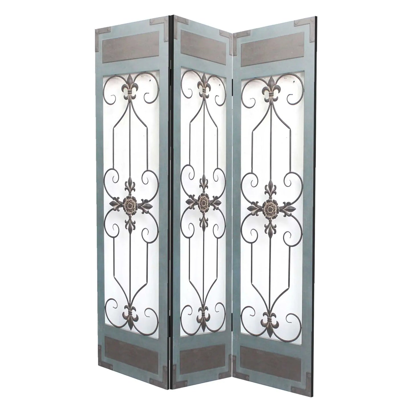60 X 72 Blue Wood Metal Screen - Homeroots - Flyclothing LLC