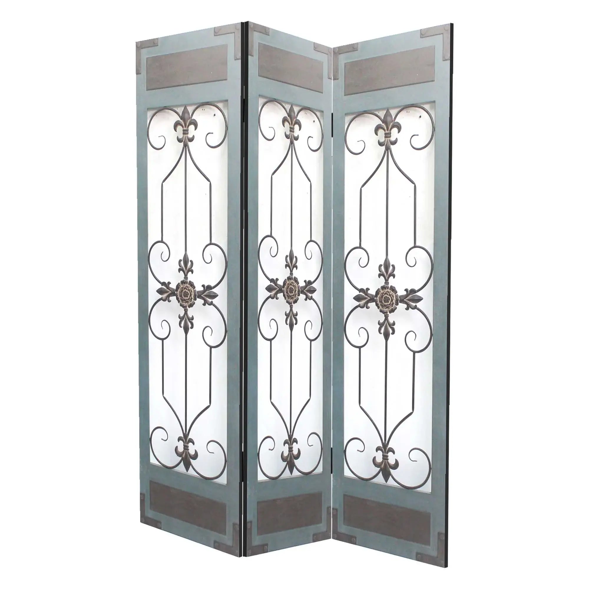 60 X 72 Blue Wood Metal Screen - Homeroots - Flyclothing LLC