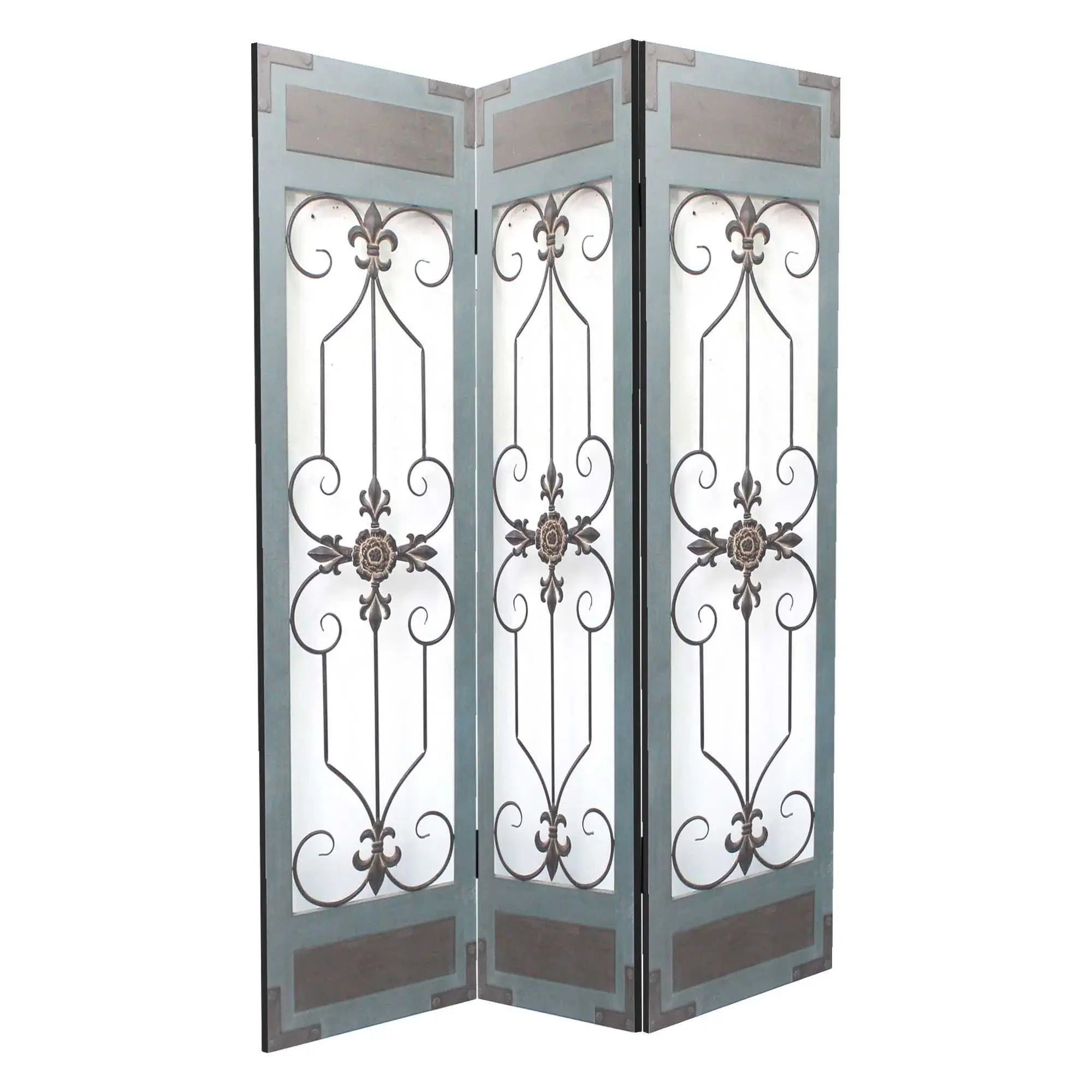 60 X 72 Blue Wood Metal Screen - Homeroots - Flyclothing LLC