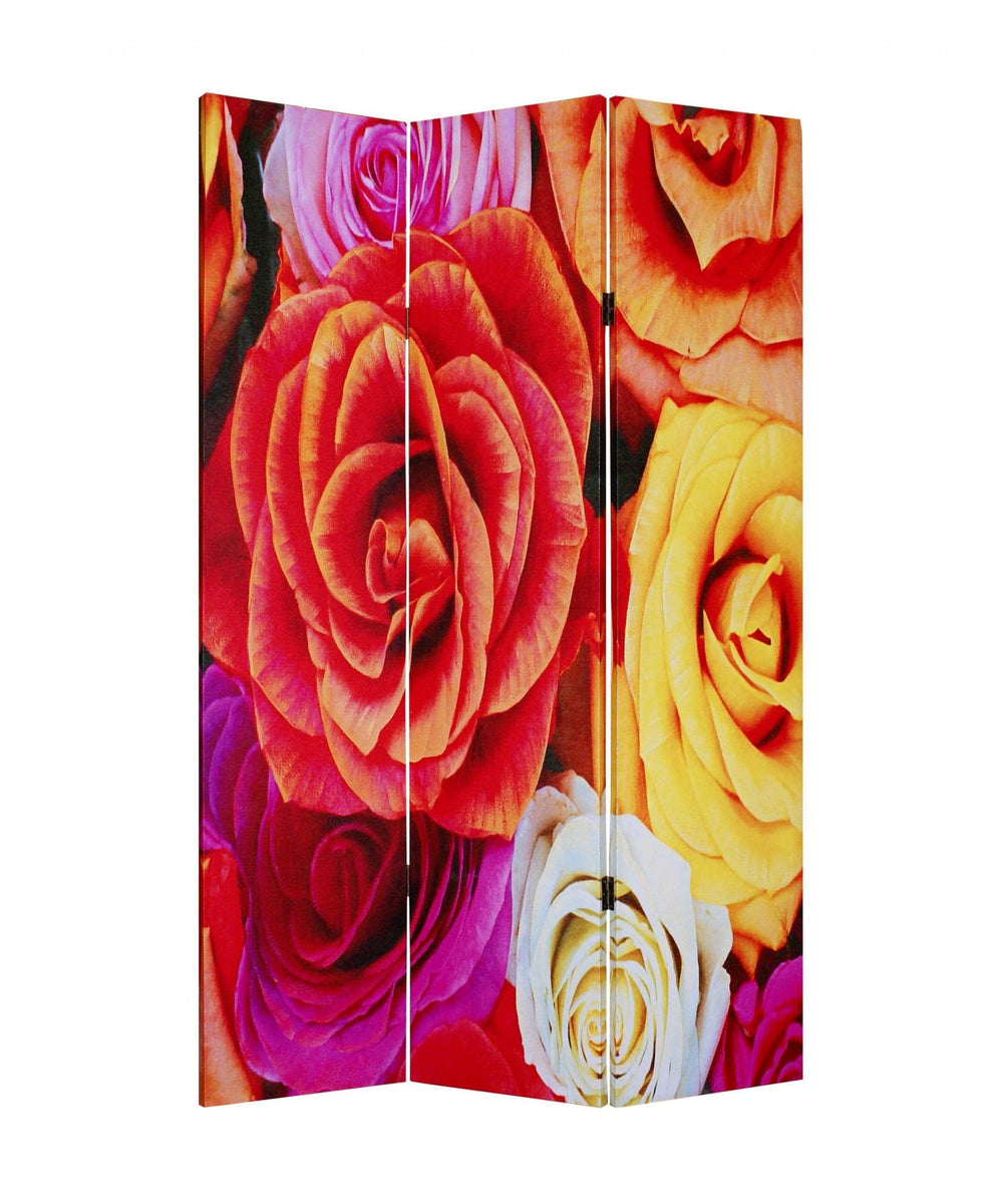 48 X 72 Multi Color Wood Canvas Daisy And Rose Screen - Homeroots - Flyclothing LLC