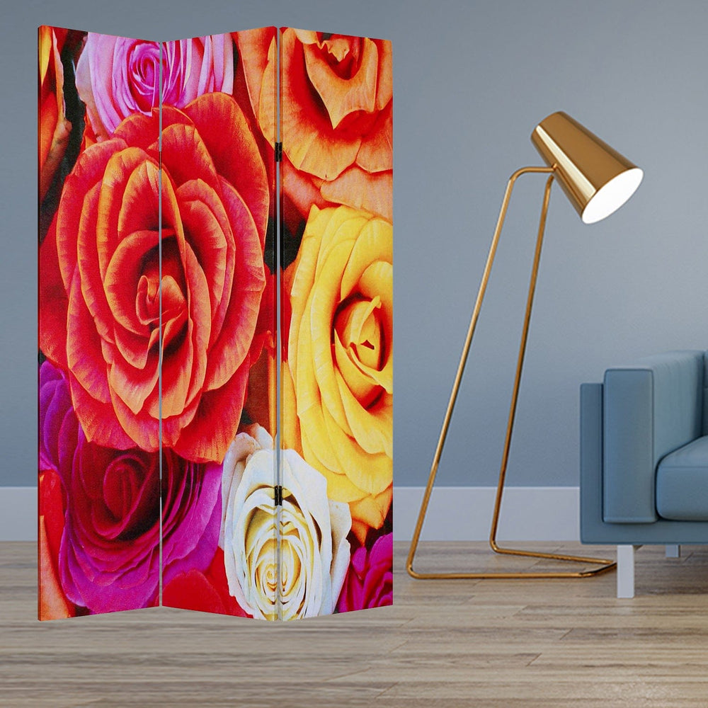 48 X 72 Multi Color Wood Canvas Daisy And Rose Screen - Homeroots - Flyclothing LLC